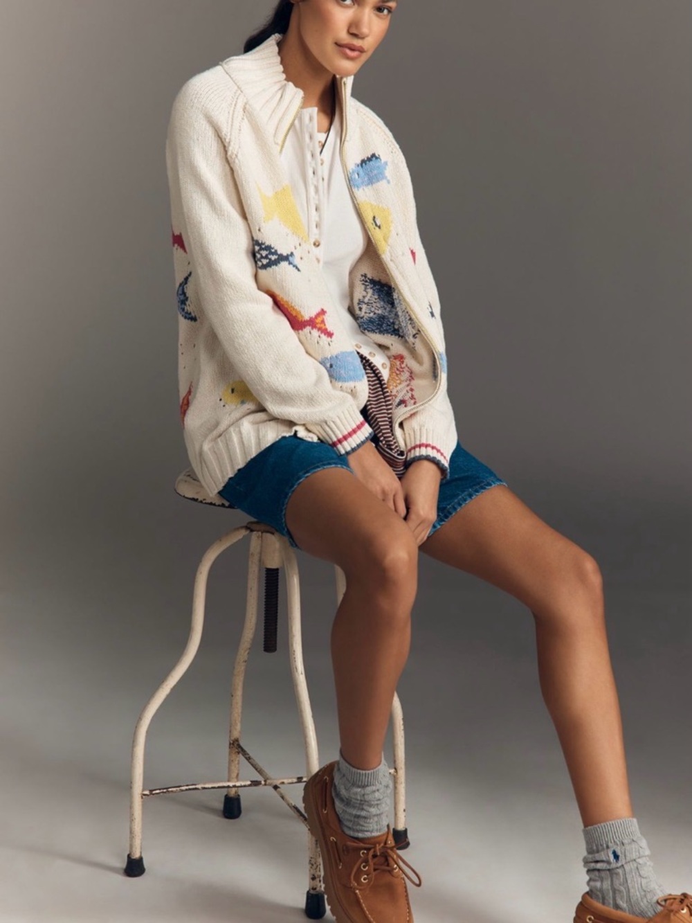 Pilcro Anthropologie Fish Icon Zip Up Sweater Size S NWT - Picture 3 of 9
